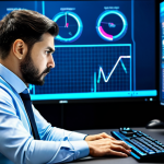 A professional male esports strategist, mid-30s, wearing a modest, dark business suit and a light blue collared shirt, sits intently at a sleek, minimalist desk in a modern, brightly lit esports analysis room. He points thoughtfully at a large, transparent holographic display showing abstract strategic data and flowing lines, symbolizing game flow and map control. His expression is focused and analytical. The background features blurred, high-tech monitors displaying complex graphs and abstract game maps. Perfect anatomy, correct proportions, natural pose, well-formed hands, proper finger count, natural body proportions. Fully clothed, modest clothing, appropriate attire, professional dress, safe for work, appropriate content, professional photography, high quality.
