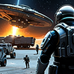 Terran Base**

A fully clothed Terran commander in professional armor, observing a bustling Terran base in the Koprulu Sector. Construction vehicles are deploying, Marines are training, and Battlecruisers orbit overhead. The scene is well-lit, showcasing advanced Terran technology. Safe for work, appropriate content, perfect anatomy, correct proportions, digital illustration, high detail, professional artwork.

**
